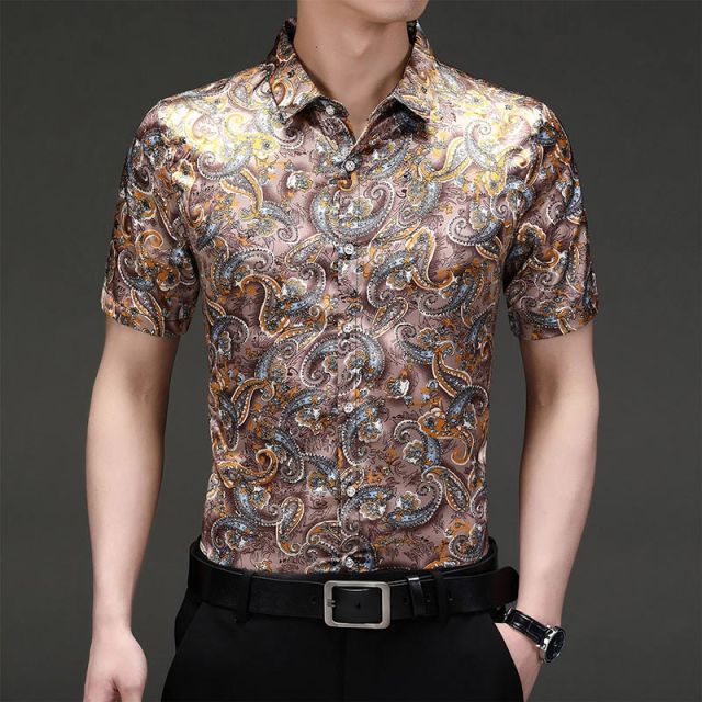 Paisley Floral Designer Printed Short Sleeve Shirt
