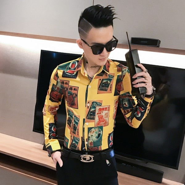 Mix Casual Print Men Long Sleeves Shirts