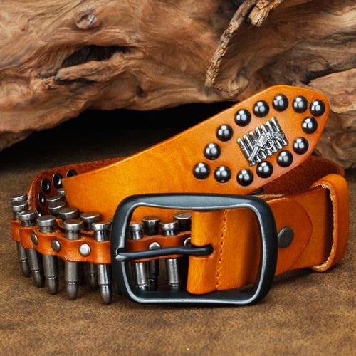 Bullets and Studs Decorated Leather Belt