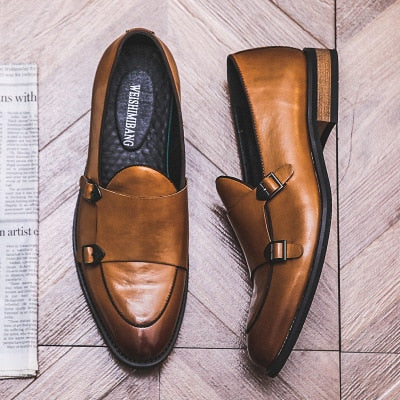 Leather Classic Buckles Men Slip On Formal Loafers