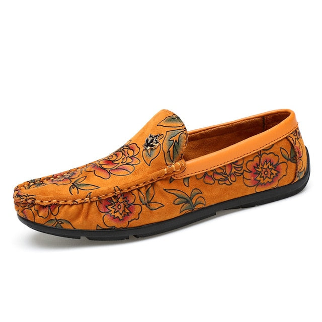 Casual Slip On Floral Artificial Leather Men Loafers Shoes