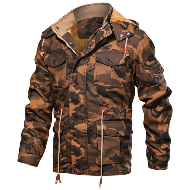 Camouflage Winter Fleece Thick Casual Men Hooded Jacket
