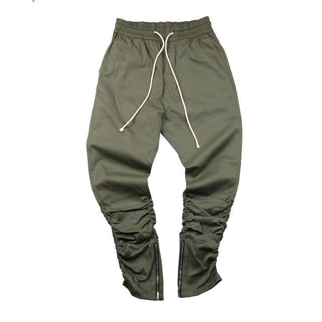 Tapered Zipper Legs Men Drawstring Jogger Pants