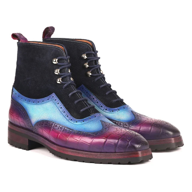 Retro Mixed Colors Genuine Leather Boots
