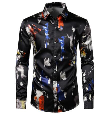 Abstract Ink Splash Prints Men Satin Shirt