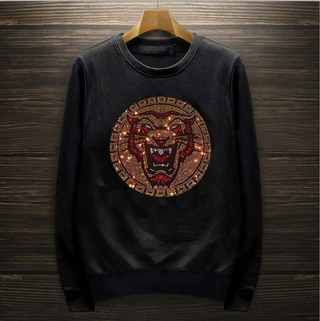 Roaring Tiger Rhinestones Decorated Sweater