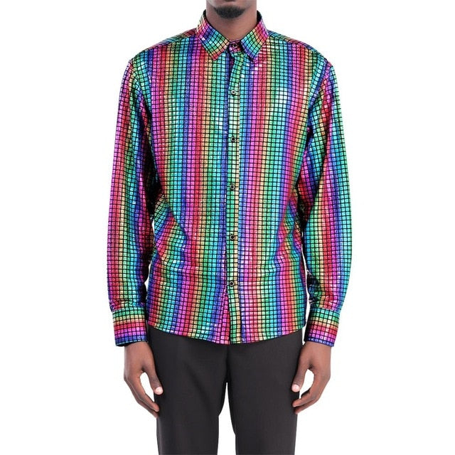 Rainbow Striped Color Plaid Long-Sleeved Shirts