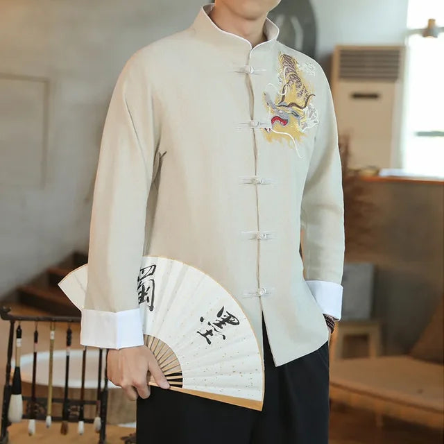Embroidery Long Sleeve Chinese Style Shirt