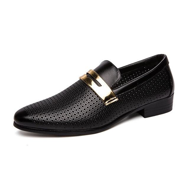 Breathable Perforated Metal Plate Men Slip-on Shoes
