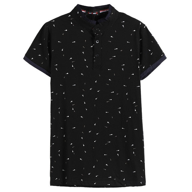 Dot Guitar Printed Stand Collar Short Sleeve Style Men Polo Shirt