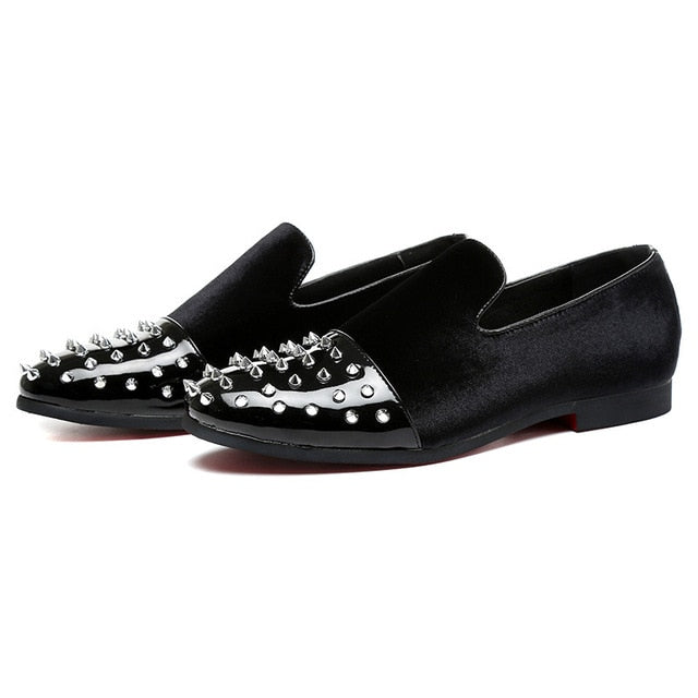 Black Studded Rivet Toe Casual Men Shoes