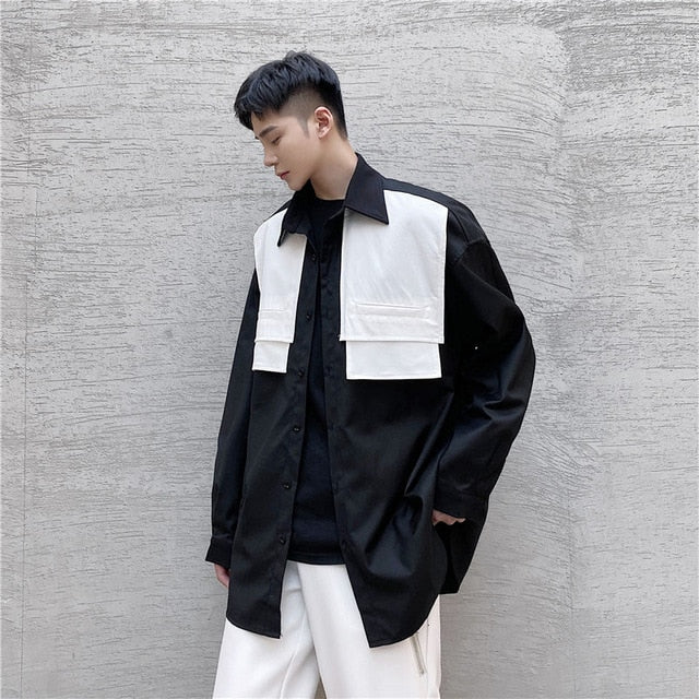 Contrast Color Oversized Long Sleeve Shirt