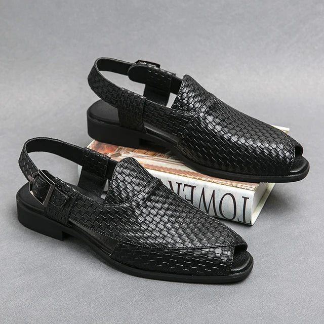 Woven Pattern PU Mules Shoes