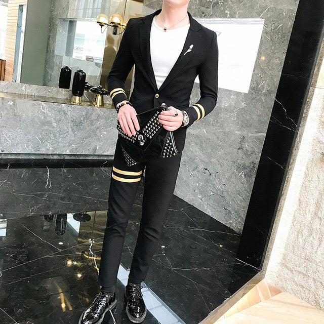 Double Stripes Detail Blazer and Pant Men Suit