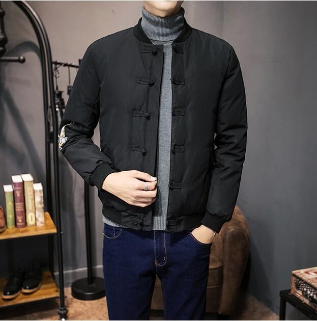 Solid Thick Stand Collar Oriental Style Men Jacket