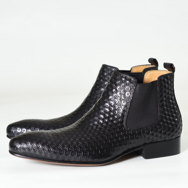 Handmade Embossed Fish Skin Pattern Chelsea Boots