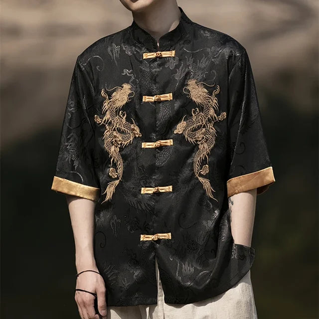 Dragon Embroidery Plus Size Chinese Style Shirt