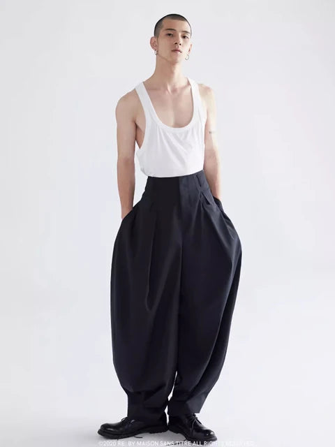 Loose Casual Black Lantern Baggy Pants