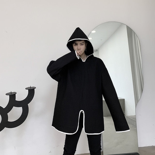 Solid Gothic Riding Hood Streetwear Style Men Jacket