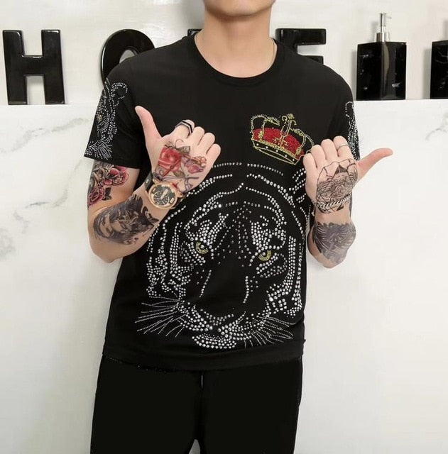 Crowned Tiger Sequins Men Slim Fit T-Shirt
