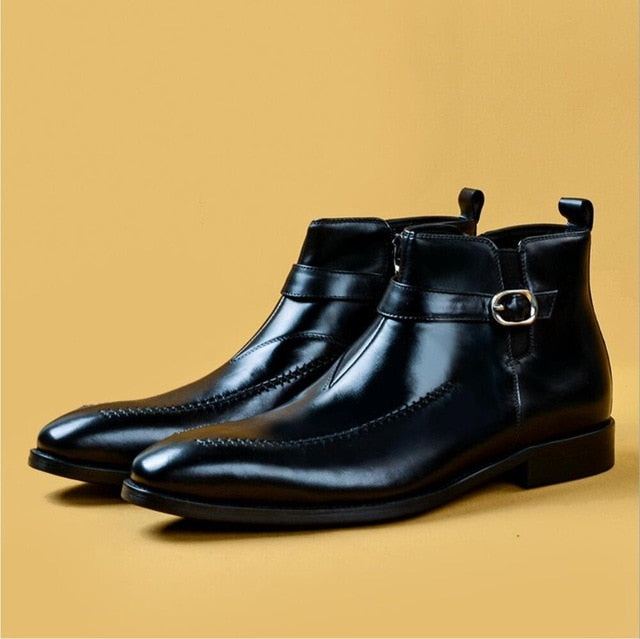 Genuine Leather Buckle Two Tone Men Chelsea Boots