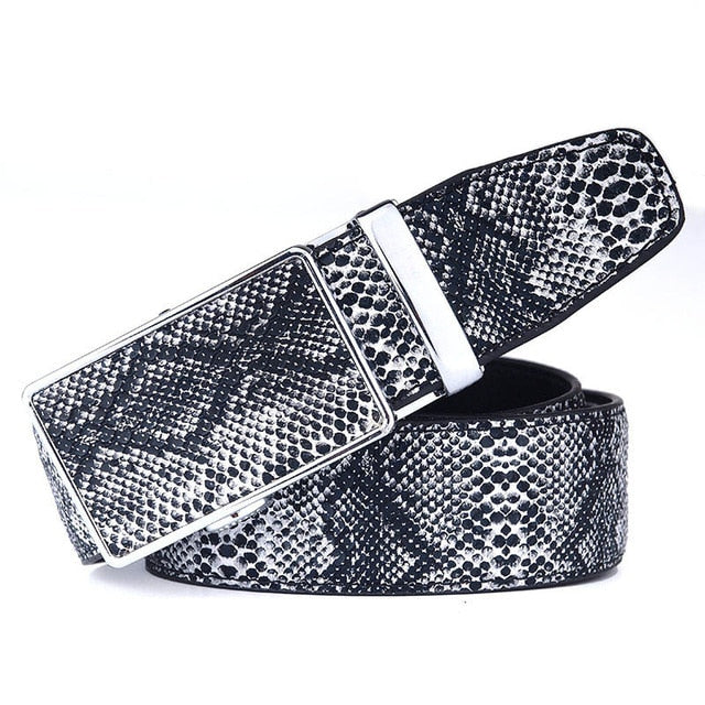 Snake Grain Pattern with Automatic Buckle Strap Men Leather Belt