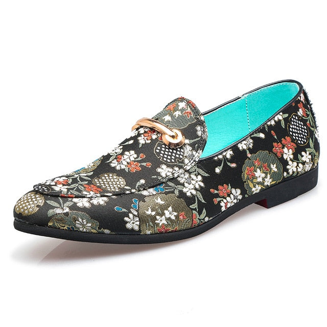 Oriental Floral Embroidery Men Formal Loafers