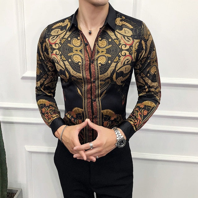 Vintage Luxurious Gold Art Printed Men Shirt