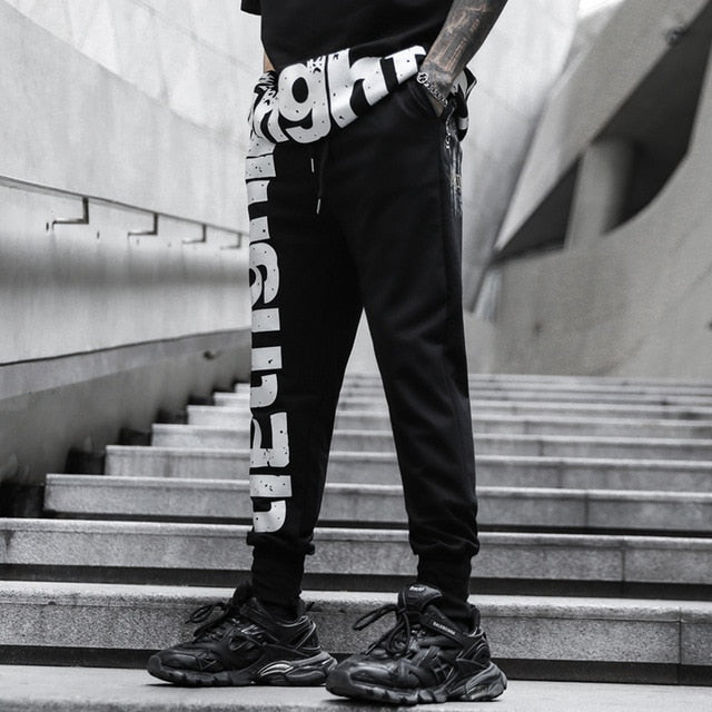 Printed Letter Drawstring Hip Hop Style Men Joggers