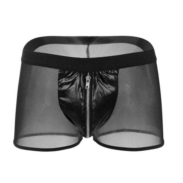 Sexy Soft Faux Leather Zipper Pouch Boxer