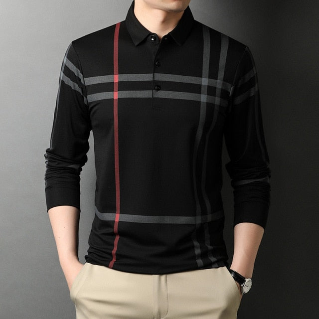 Cross Striped Pattern Polo Shirt
