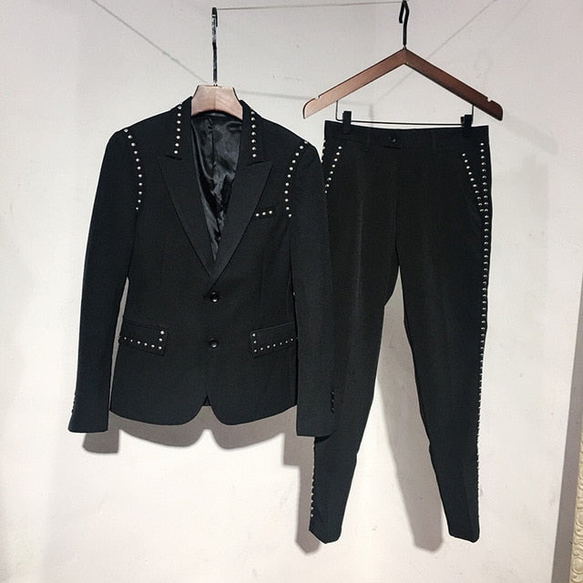 Slim Fit Rivet Lines Men Two Pieces Set