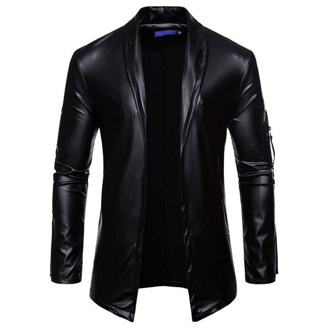 PU Leather Metallic Color Men Slim Fit Blazer
