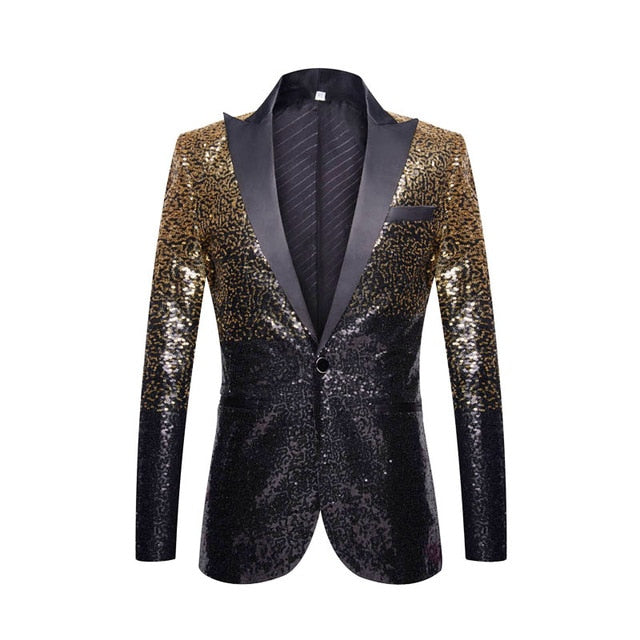 Stylish Gradient Sequins Single Button Party Style Men Blazer