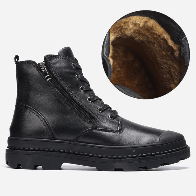 Retro Genuine Leather Warm Zip Basic Style Men Boots