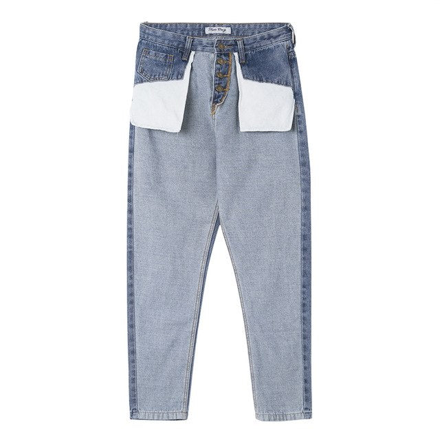 Reverse Style Retro High Waist Casual Men Jeans