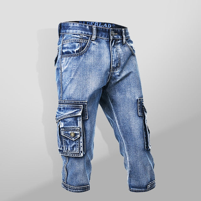 Biker Cargo Denim Multi Pockets Style Men Shorts