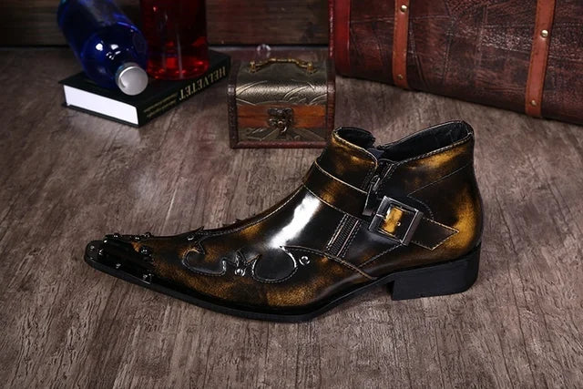 Pointed Toe Leather Ankle Boots