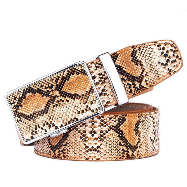 Snake Grain Pattern with Automatic Buckle Strap Men Leather Belt