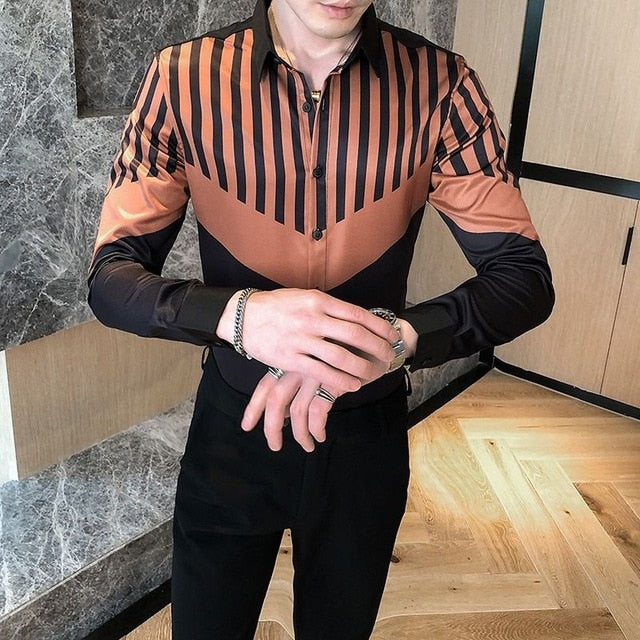 Classy Striped Two Tone Color Long Sleeve Shirt