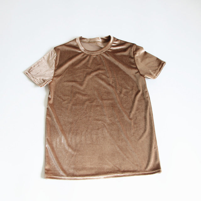 Solid Velvet Round Neck T-Shirt