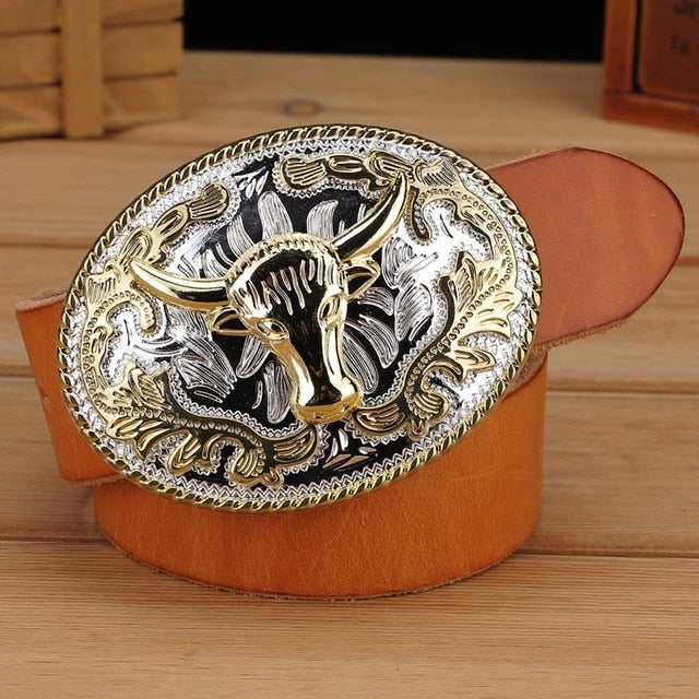 Gold Animal Big Oval Buckle Design Men Belt
