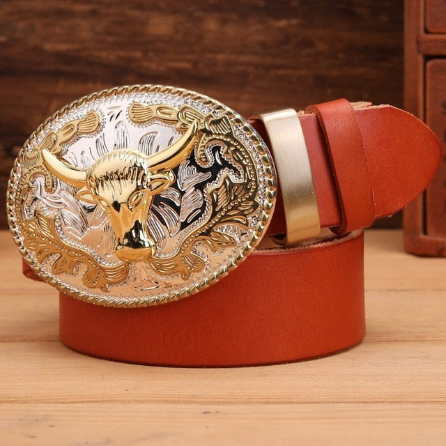 Buffalo and Hawk Buckle Leather Belt