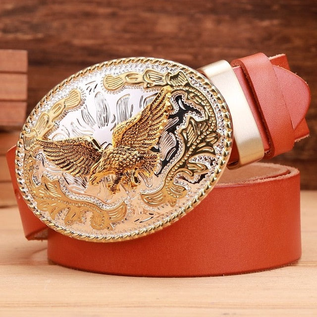 Buffalo and Hawk Buckle Leather Belt