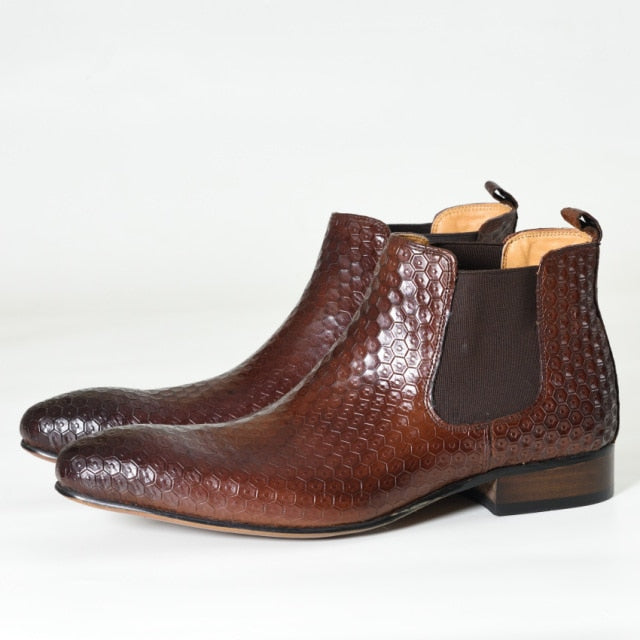 Handmade Embossed Fish Skin Pattern Chelsea Boots