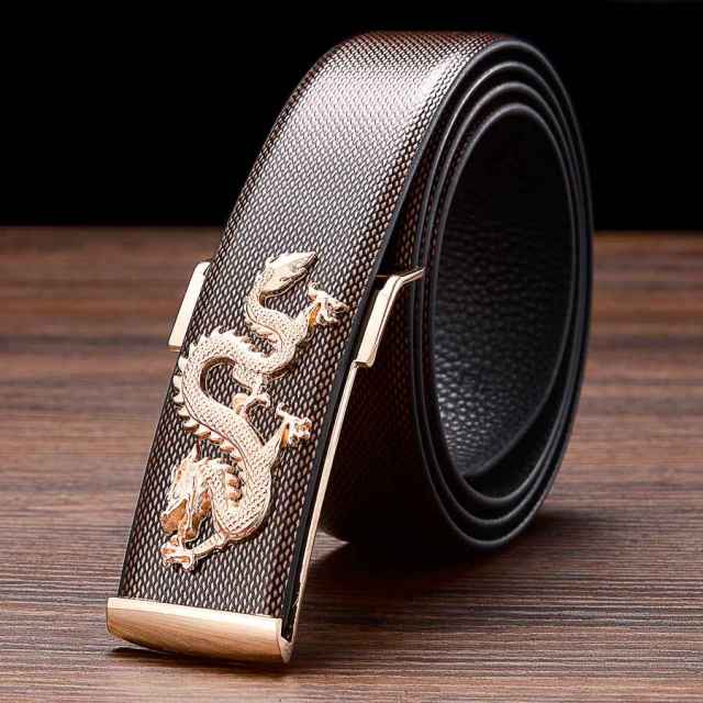 Semi-Rimless Dragon Metal Buckle Leather Belt
