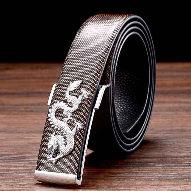 Semi-Rimless Dragon Metal Buckle Leather Belt