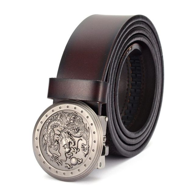 Dragon Pattern Round Buckle Leather Belt