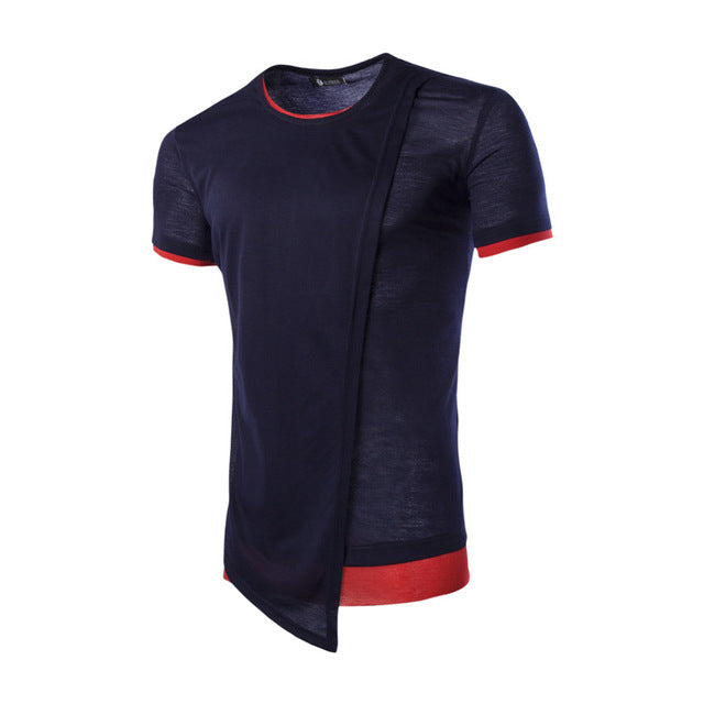 Oblique Double Layers Hip Hop Style Men Short Sleeves T Shirt