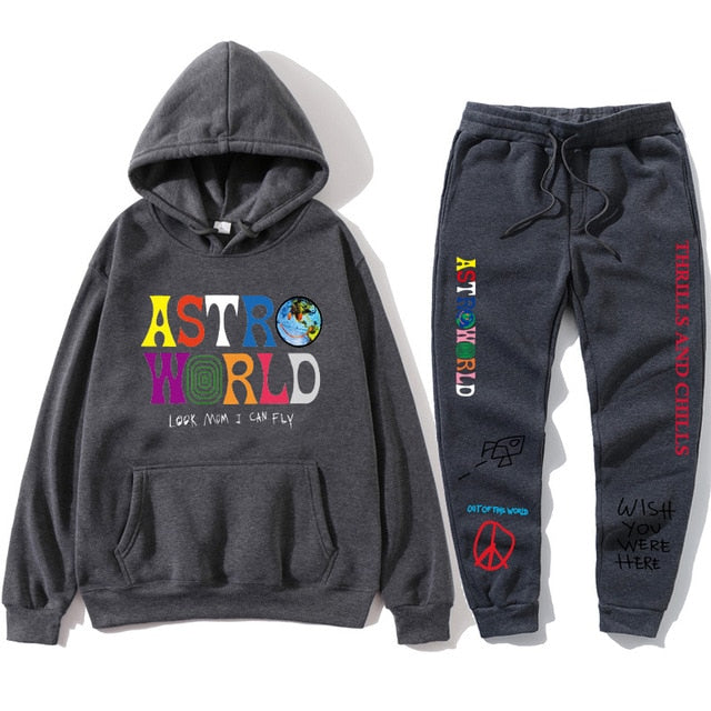 Solid Color Embroidery Decorated Hoodies Tracksuit Set